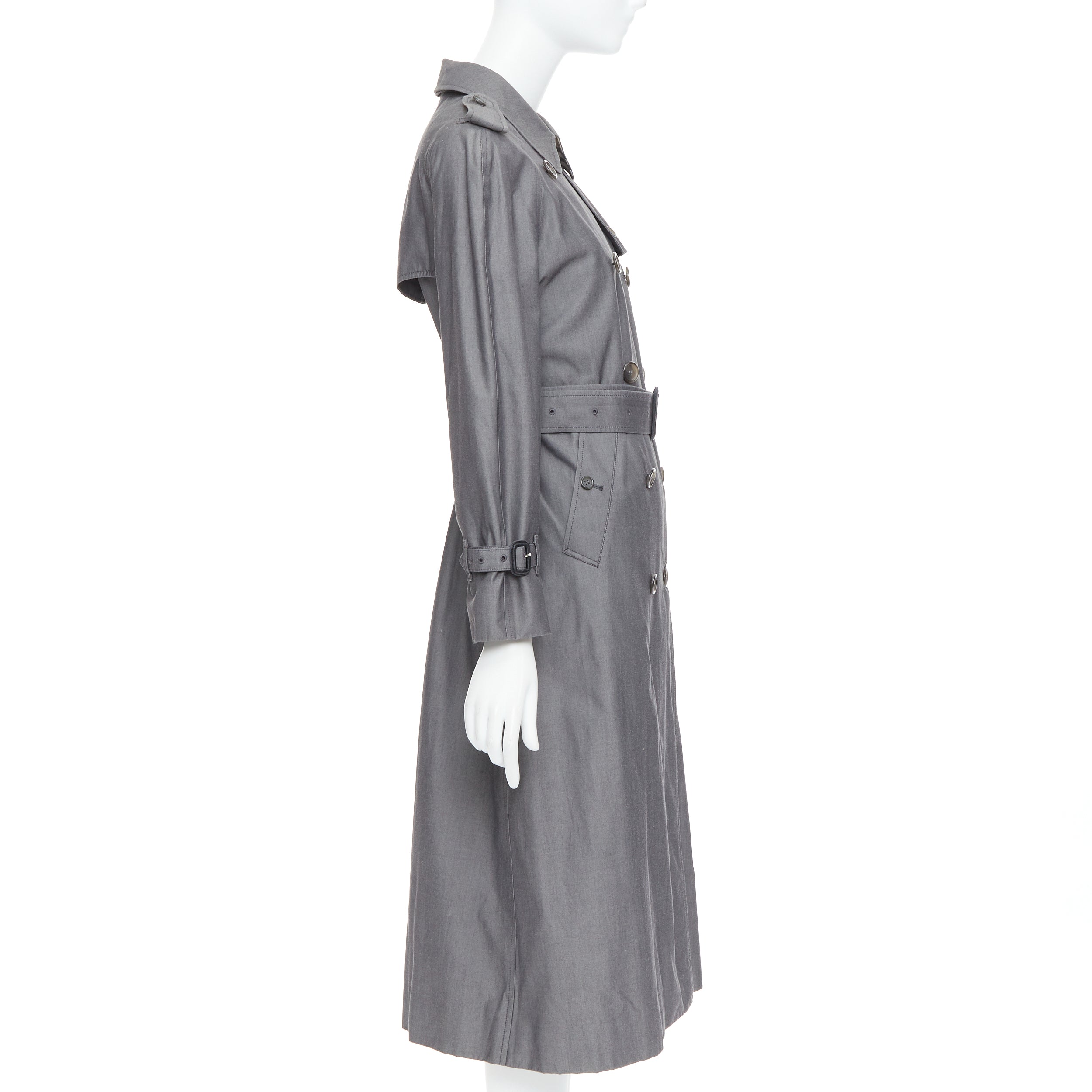 Burberry Grey Cotton Trench Coat - Side view