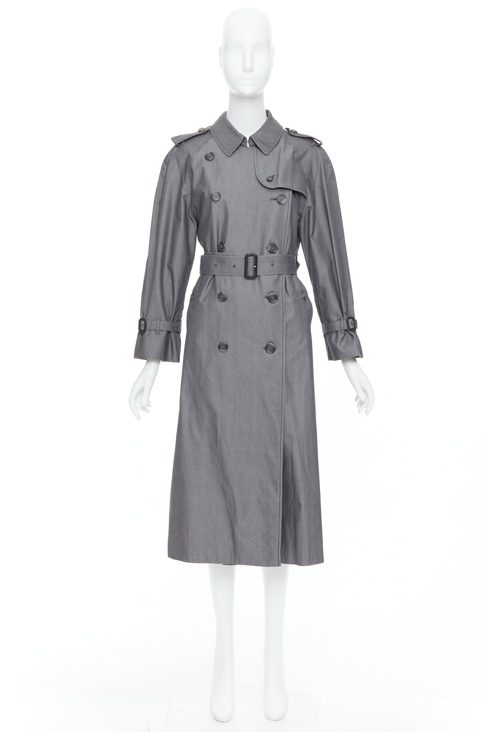 Burberry Grey Cotton Trench Coat - Image 12