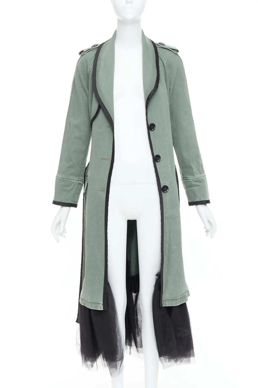 Le Superbe Green Tulle Hem Coat Black Cotton Very good - Inside View
