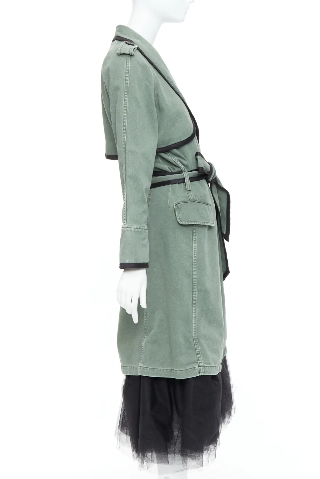 Le Superbe Green Tulle Hem Coat Black Cotton Very good - Box View