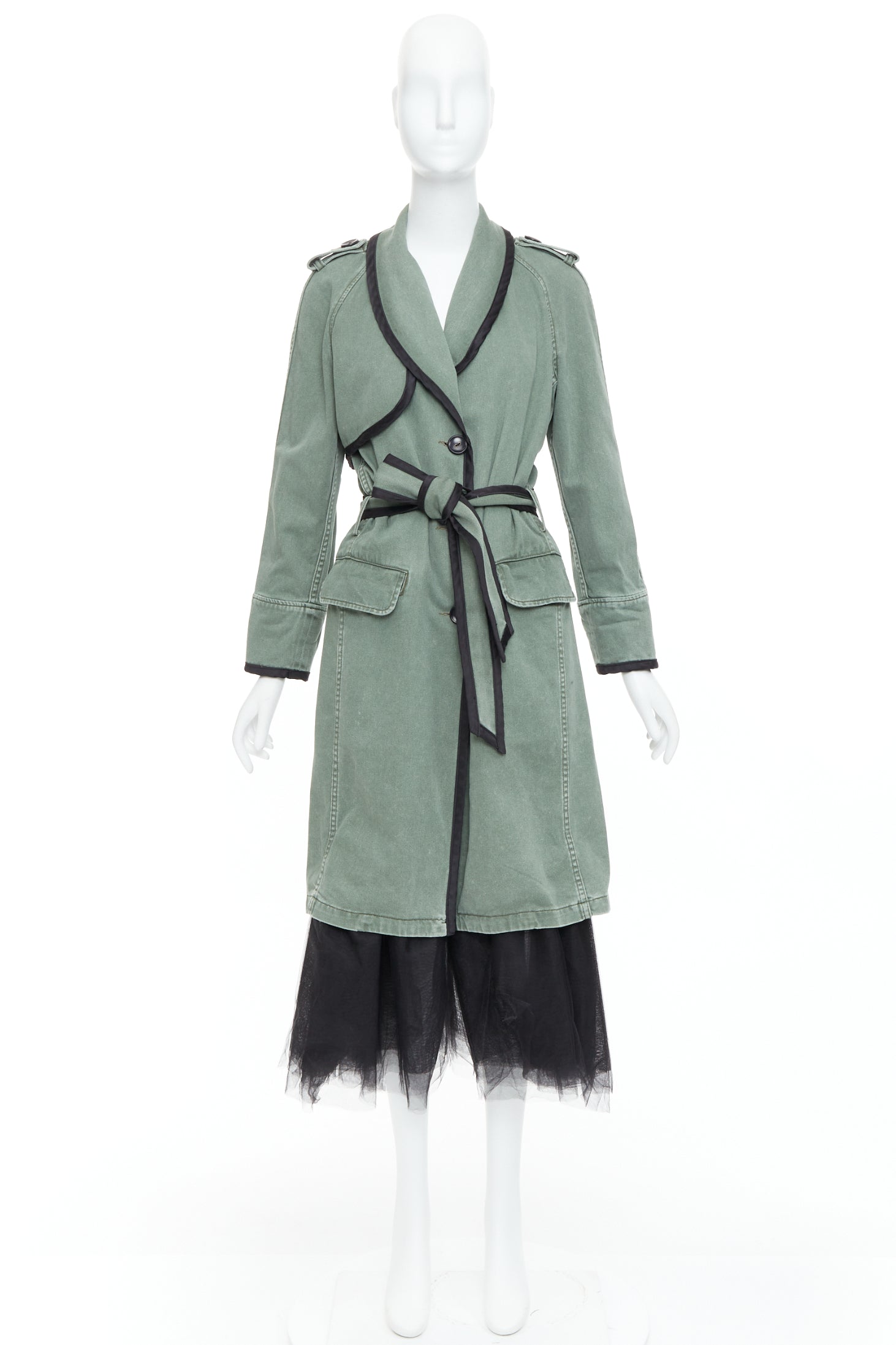 Le Superbe Green Tulle Hem Coat - Image 12