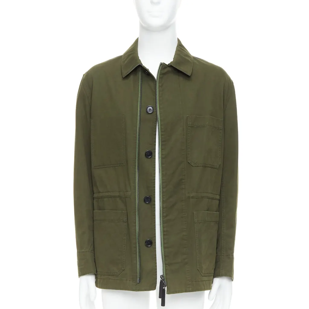 Berluti Green Safari Leather Coat Green Leather Fair - Front View