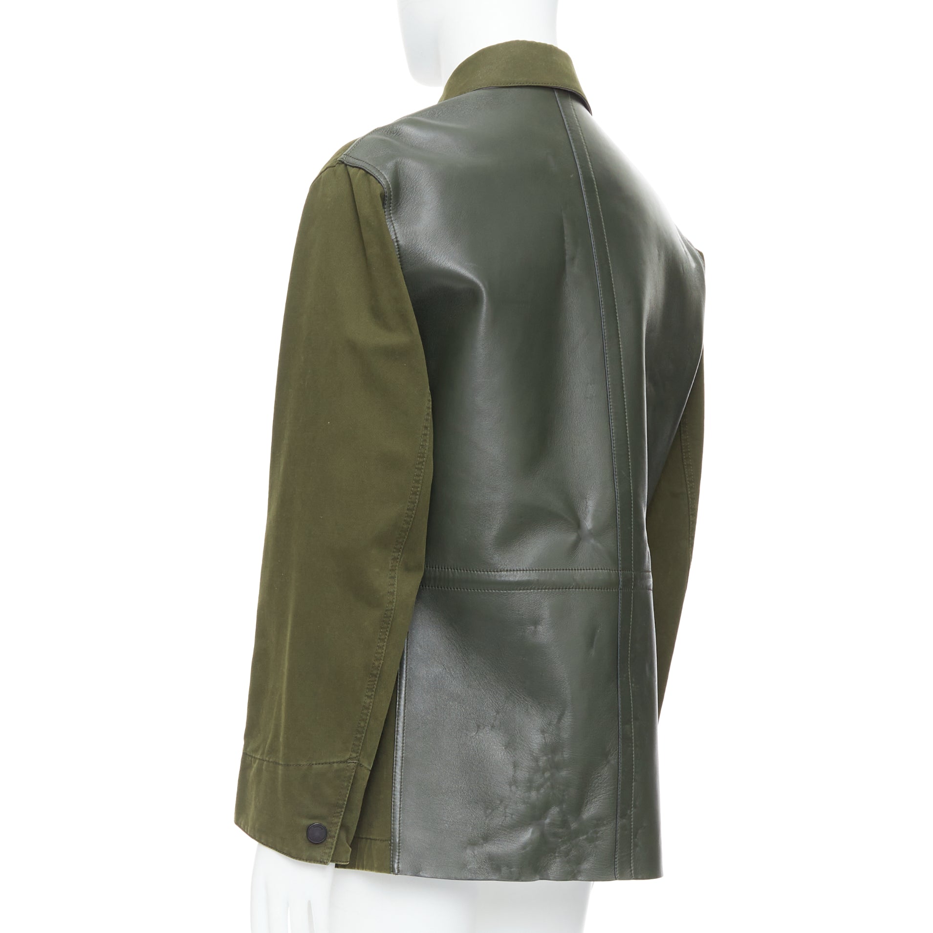 Berluti Green Safari Leather Coat - Back view