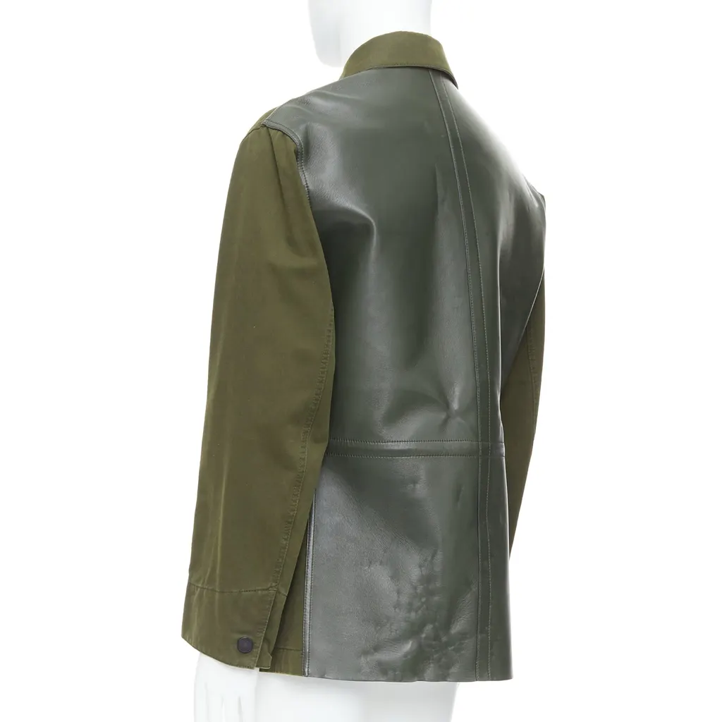 Berluti Green Safari Leather Coat Green Leather Fair - Back View