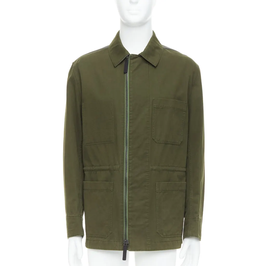 Berluti Green Safari Leather Coat Green Leather Fair - Inside View