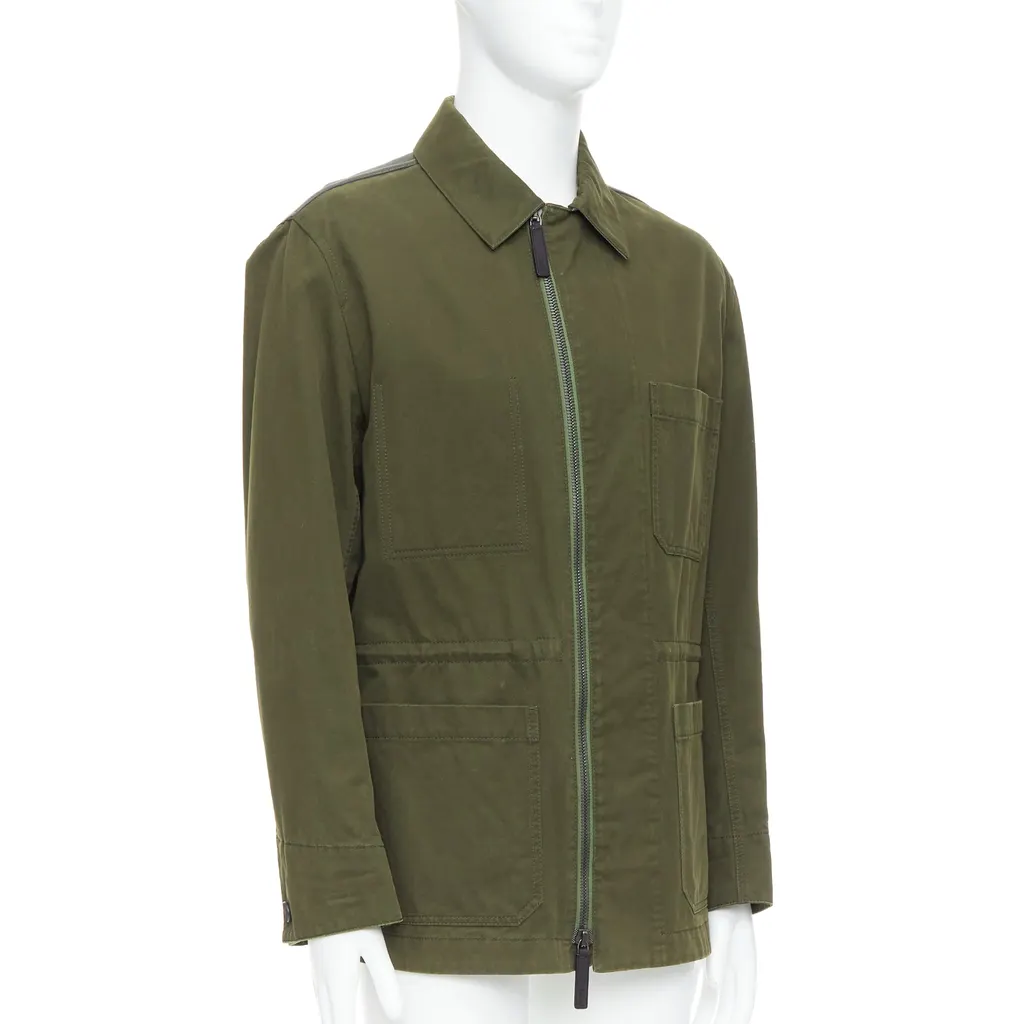Berluti Green Safari Leather Coat Green Leather Fair - Model View