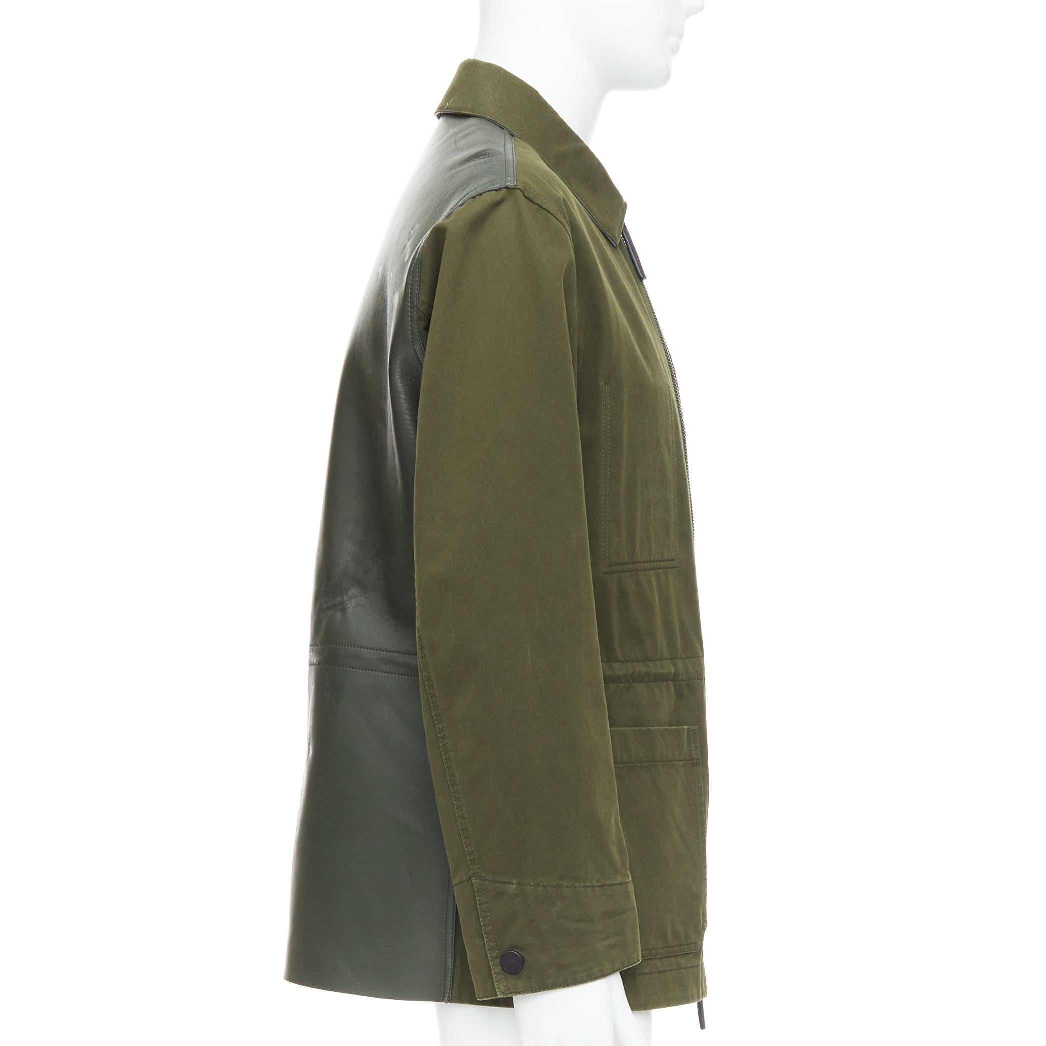Berluti Green Safari Leather Coat - Side view