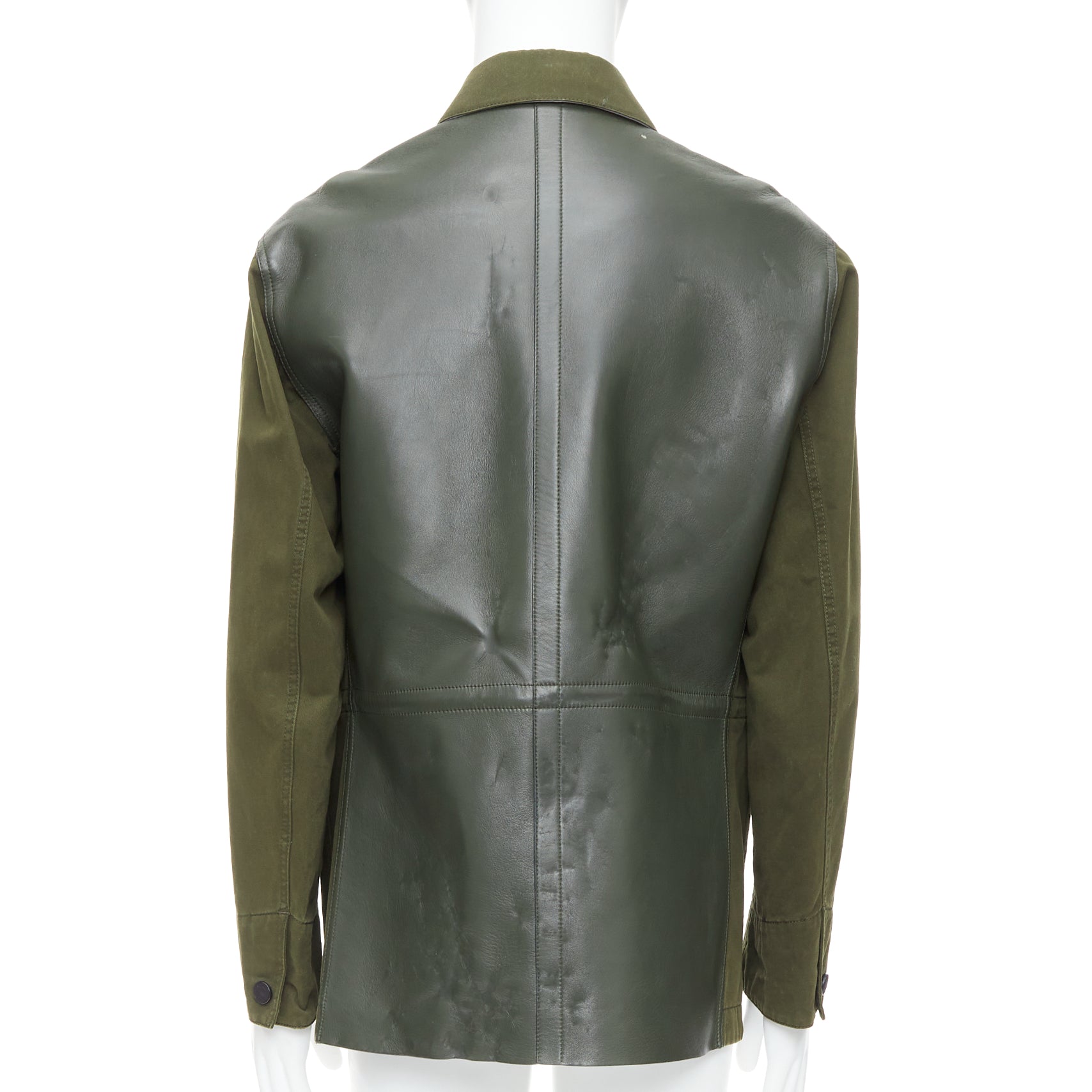 Berluti Green Safari Leather Coat - Detail 1
