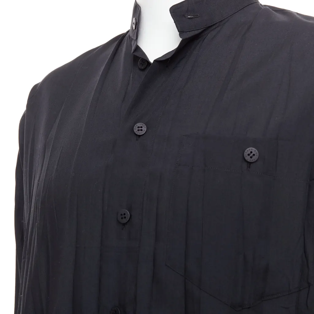 Issey Miyake Pleated Button Shirt Black Polyester Very good - Back View