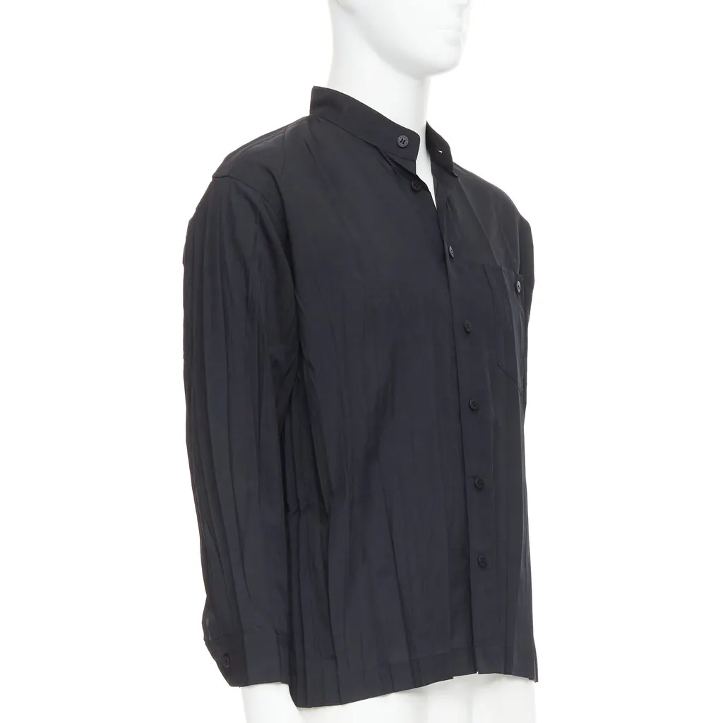 Issey Miyake Pleated Button Shirt Black Polyester Very good - Inside View