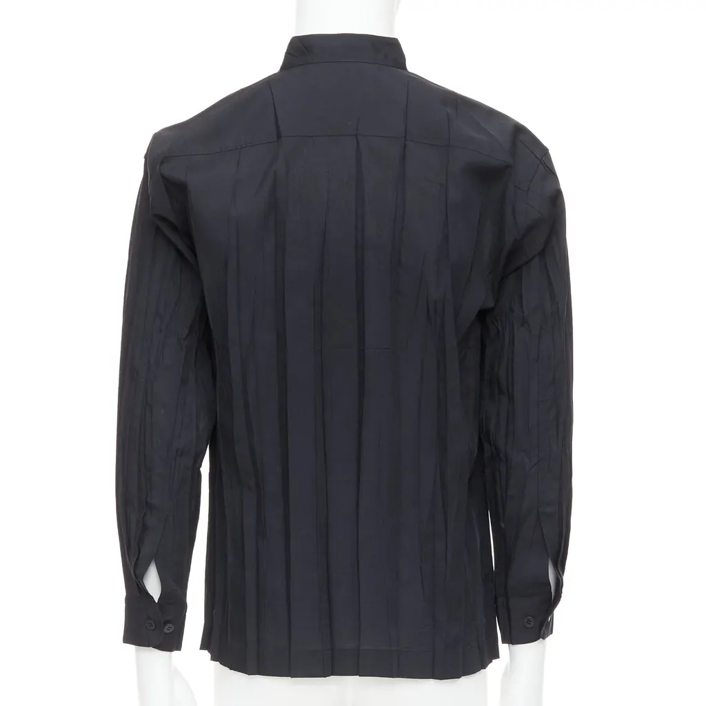Issey Miyake Pleated Button Shirt Black Polyester Very good - Box View