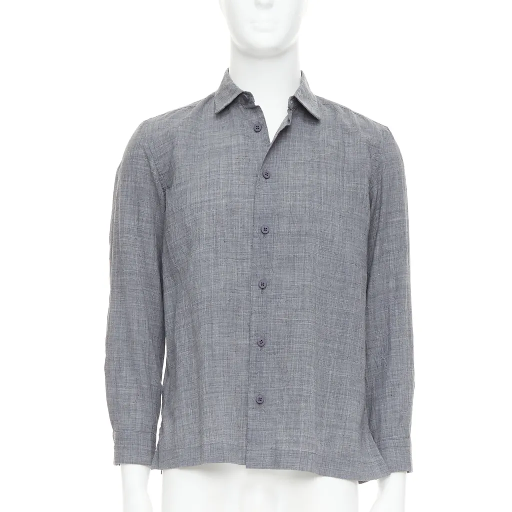 Issey Miyake Crinkled Shirt Top Grey Polyester Very good - Front View