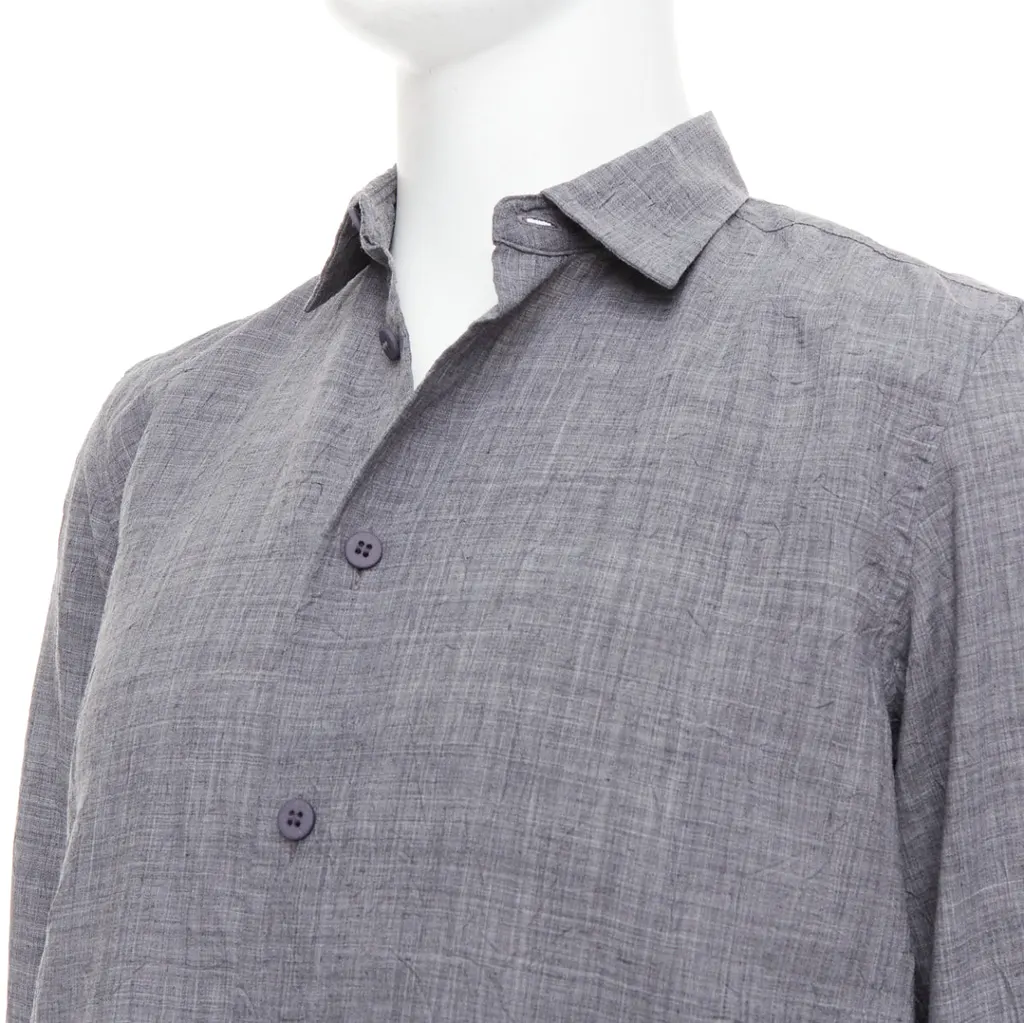 Issey Miyake Crinkled Shirt Top Grey Polyester Very good - Back View