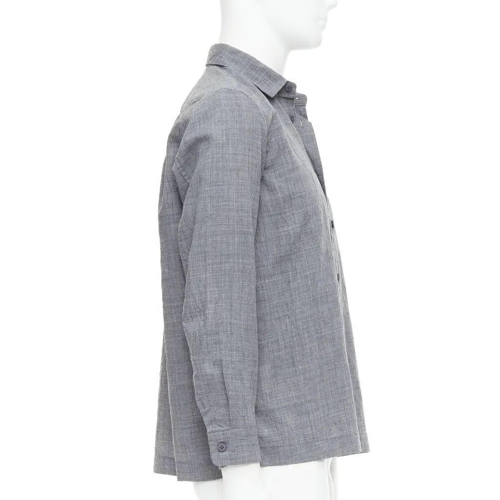 Issey Miyake Crinkled Shirt Top Grey Polyester Very good - Model View