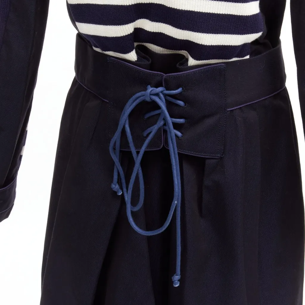 Sacai Nautical Stripe Flare Coat Navy Cotton Very good - Back View