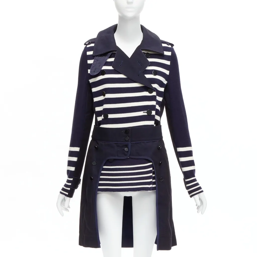 Sacai Nautical Stripe Flare Coat Navy Cotton Very good - Inside View