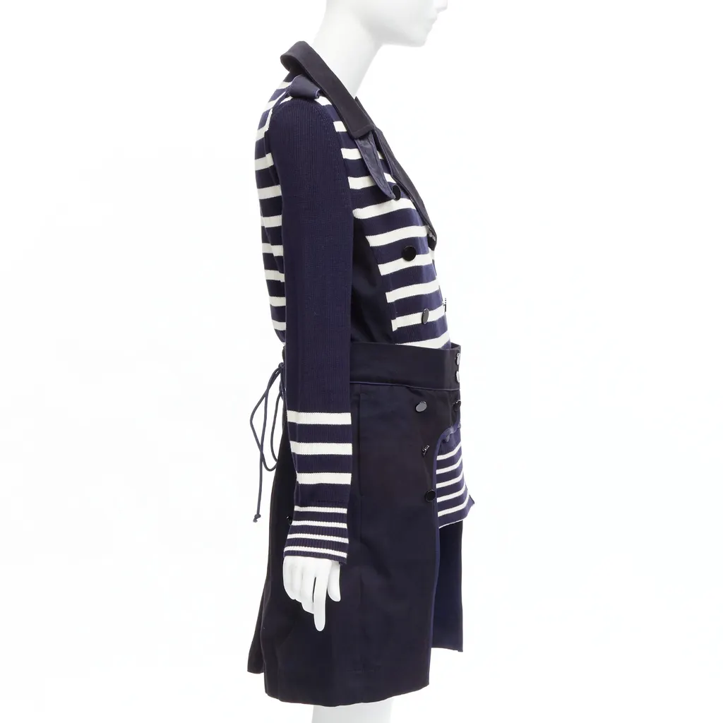 Sacai Nautical Stripe Flare Coat Navy Cotton Very good - Box View