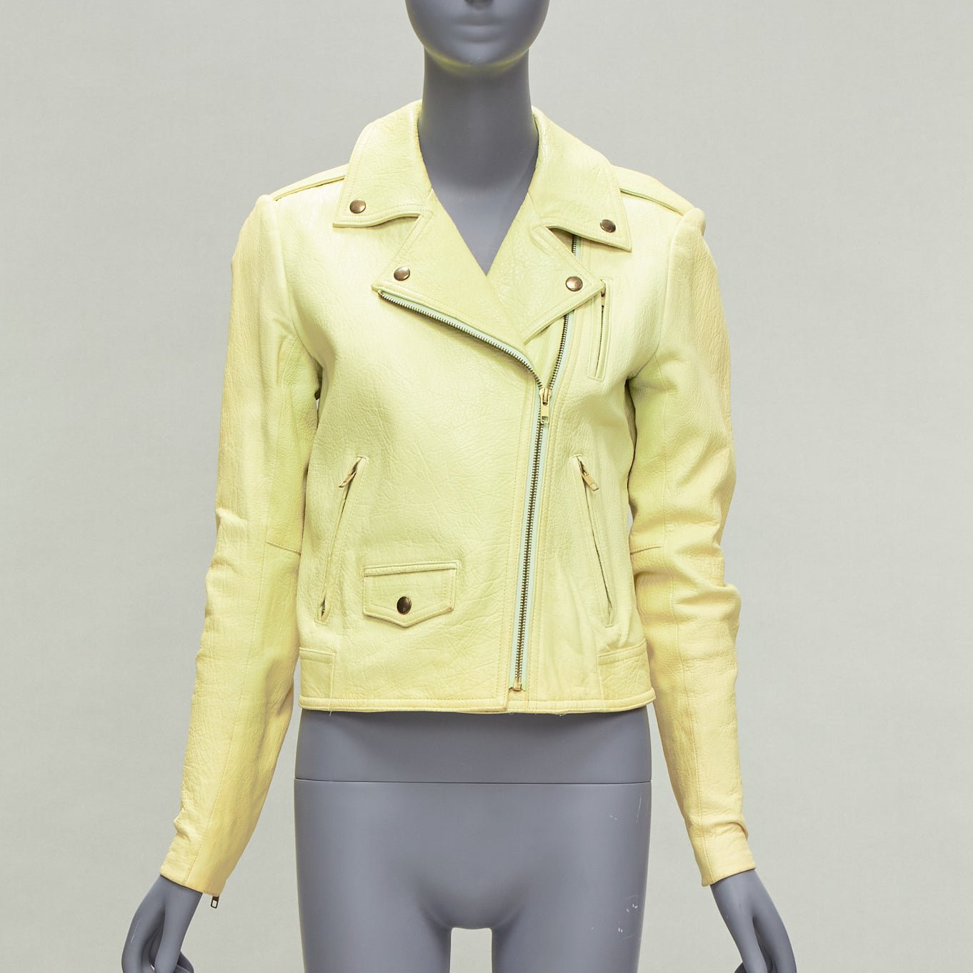 Theory Yellow Lambskin Biker Jacket - Image 6