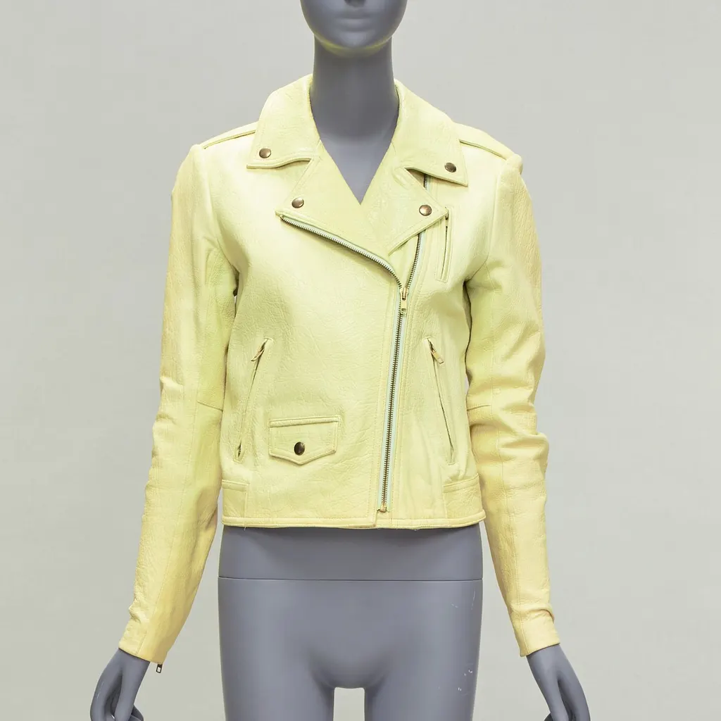 Theory Yellow Lambskin Biker Jacket Yellow Leather Good - Inside View