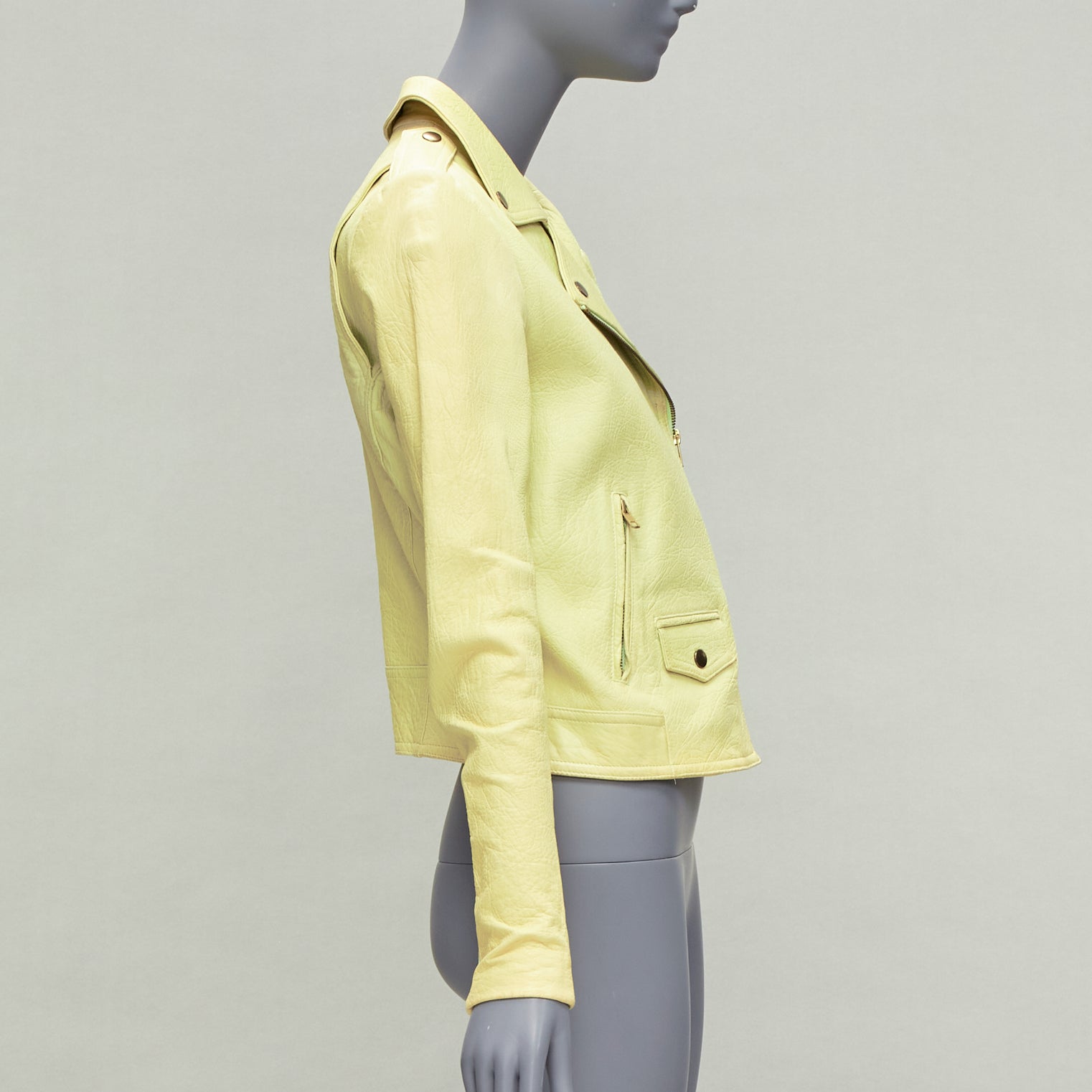 Theory Yellow Lambskin Biker Jacket - Side view