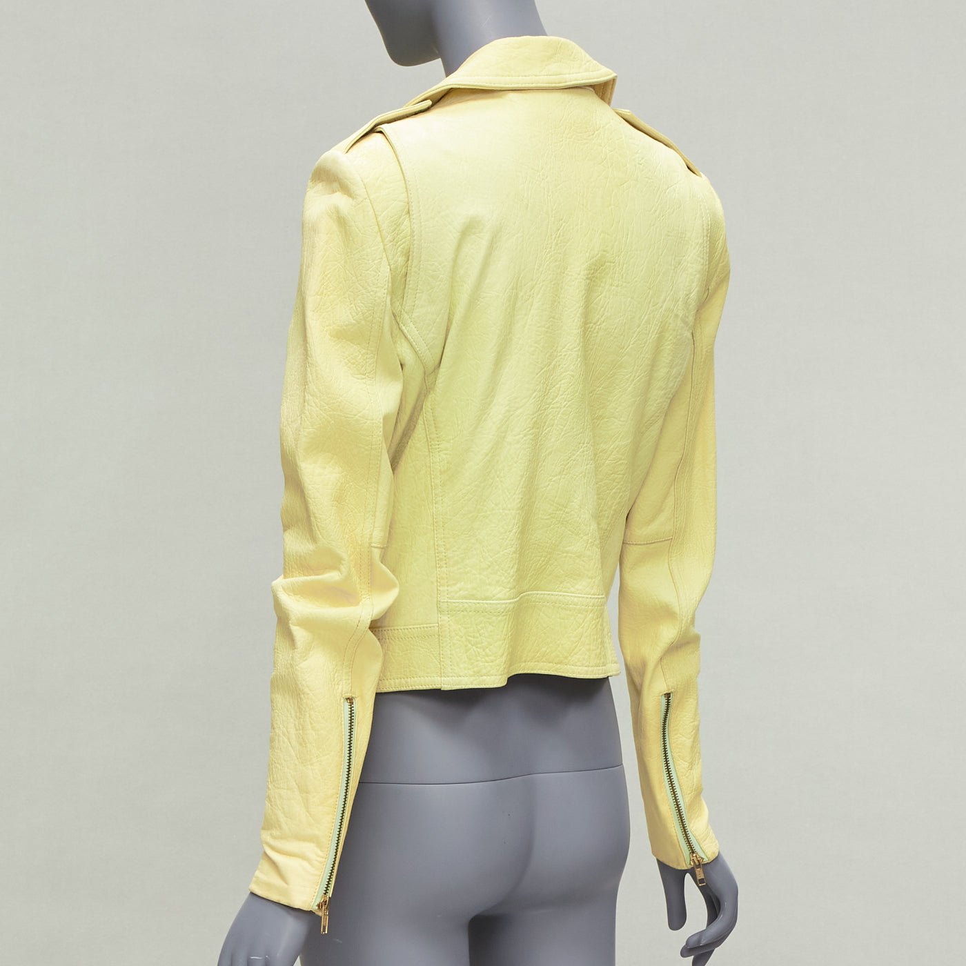 Theory Yellow Lambskin Biker Jacket - Detail 2