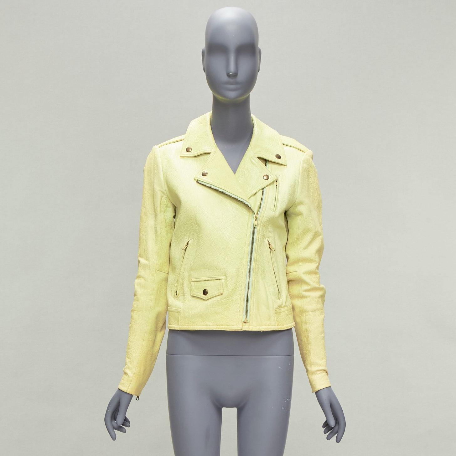 Theory Yellow Lambskin Biker Jacket - Image 13