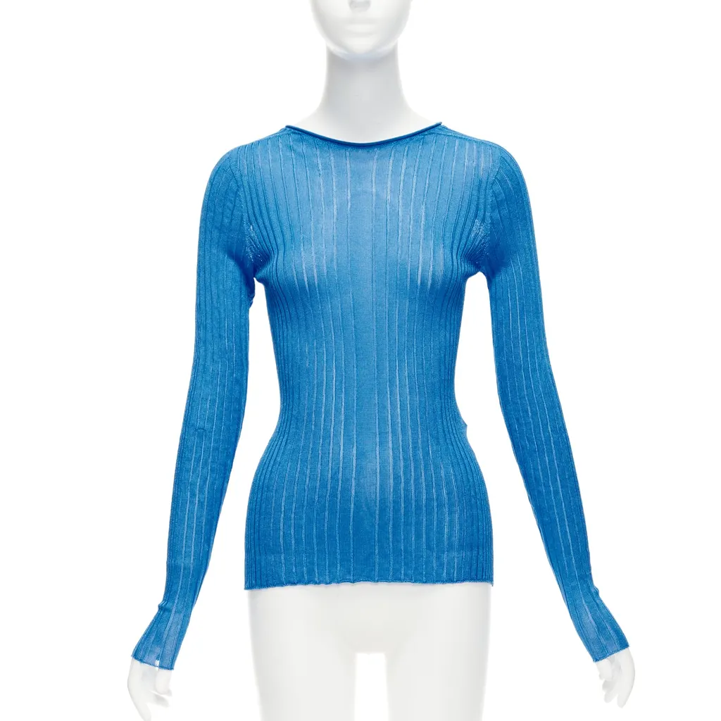 Celine Sheer Ribbed Sweater Blue Viscose Very good - Front View