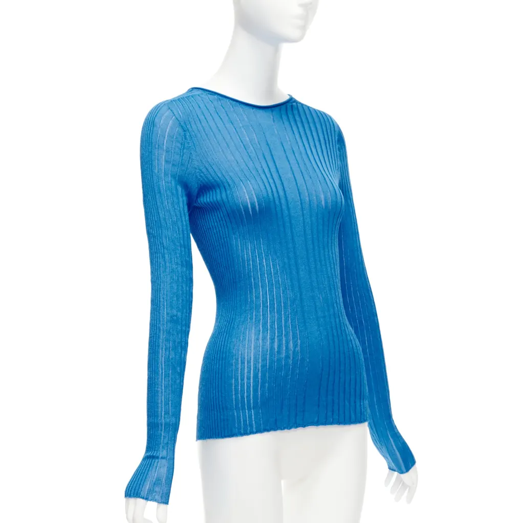 Celine Sheer Ribbed Sweater Blue Viscose Very good - Inside View