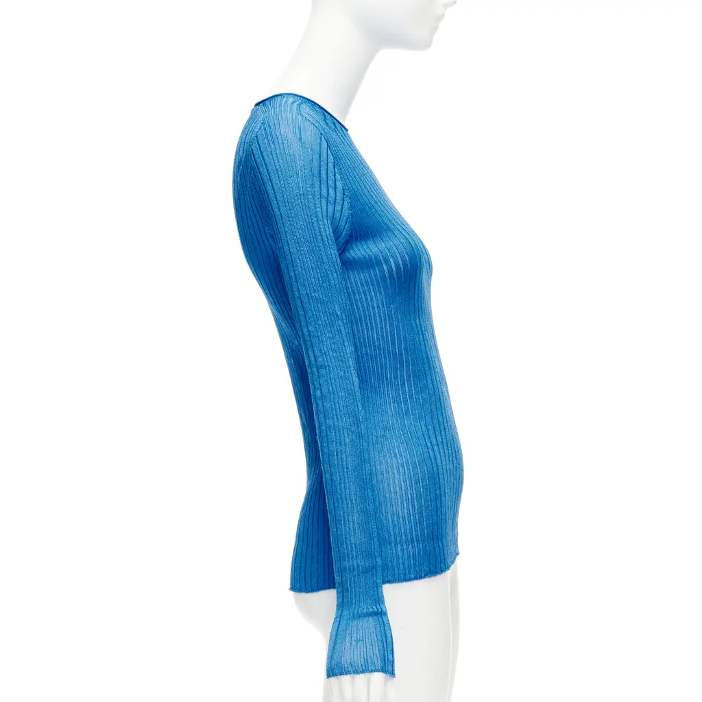 Celine Sheer Ribbed Sweater Blue Viscose Very good - Model View