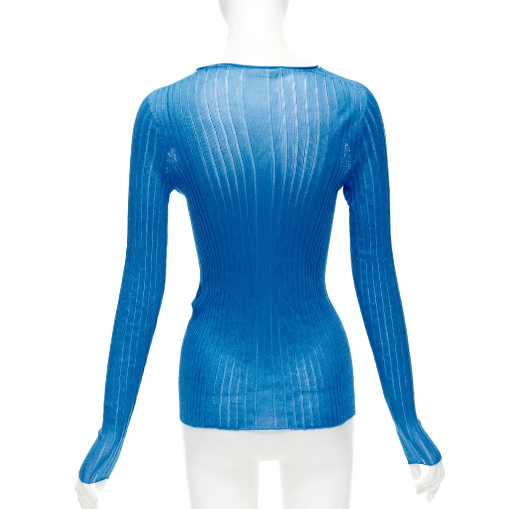 Celine Sheer Ribbed Sweater Blue Viscose Very good - Box View