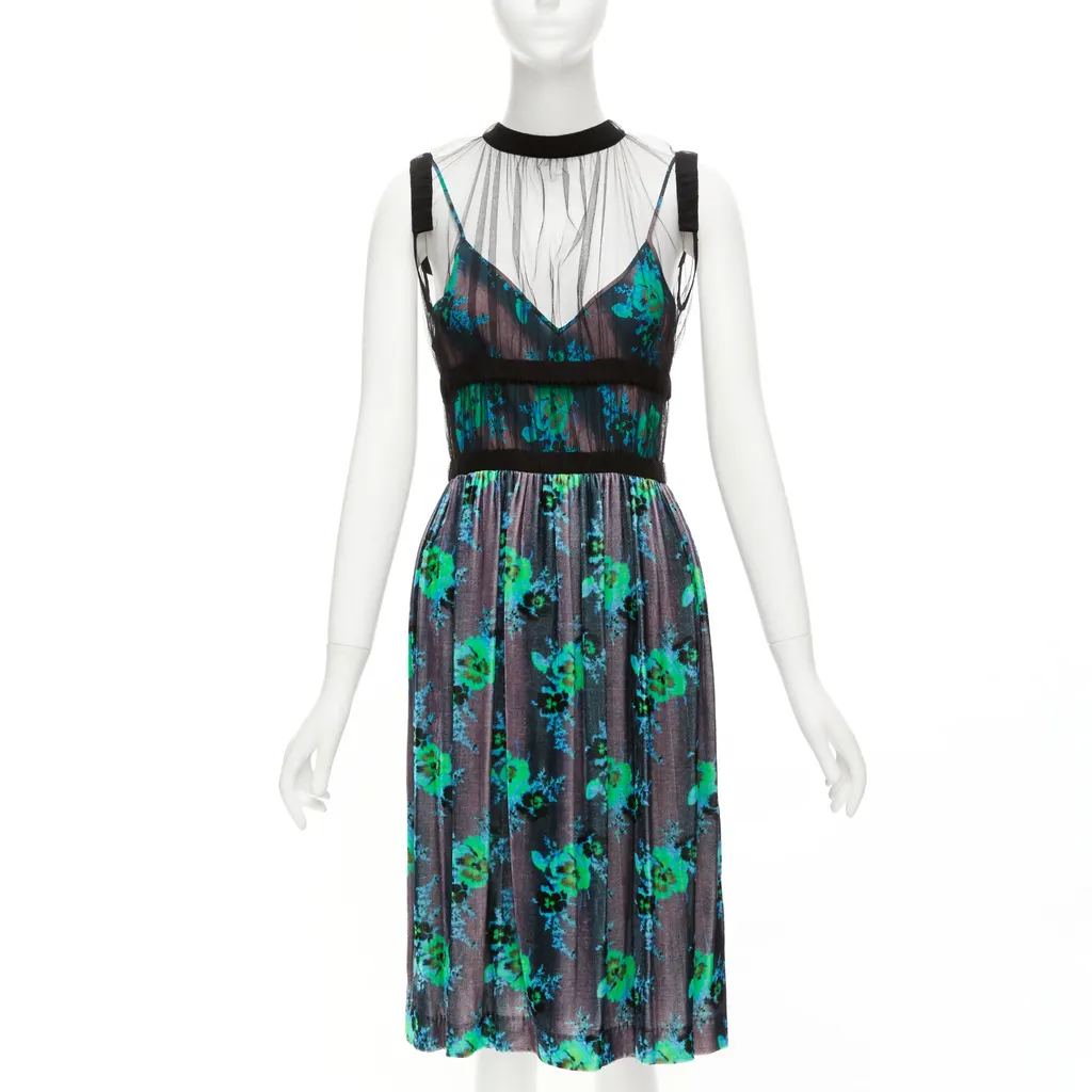 Christopher Kane Floral Overlay Dress Black Silk Never worn - Front View