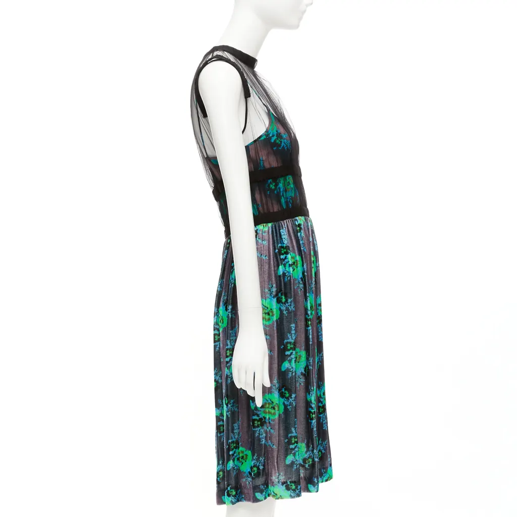 Christopher Kane Floral Overlay Dress Black Silk Never worn - Model View