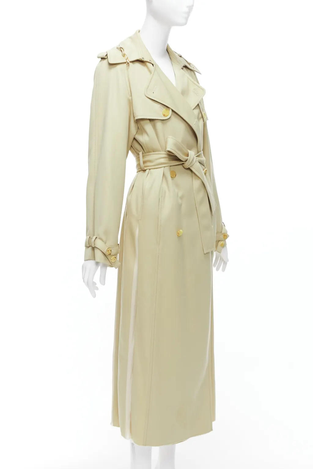 Gabriela Hearst Wool Silk Pleats Trench Beige Wool Very good - Model View