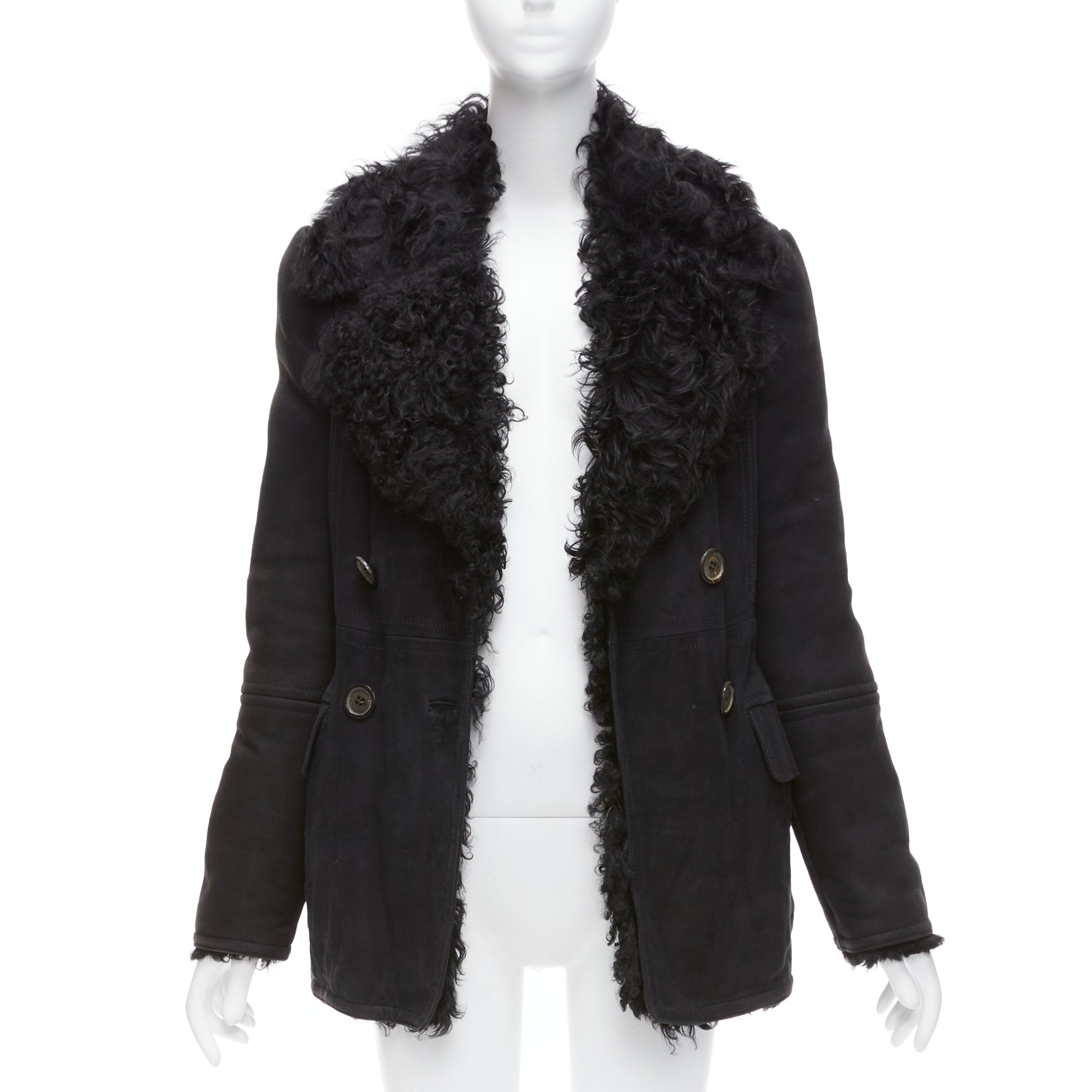 Gucci Black Shearling Wool Coat - Image 6