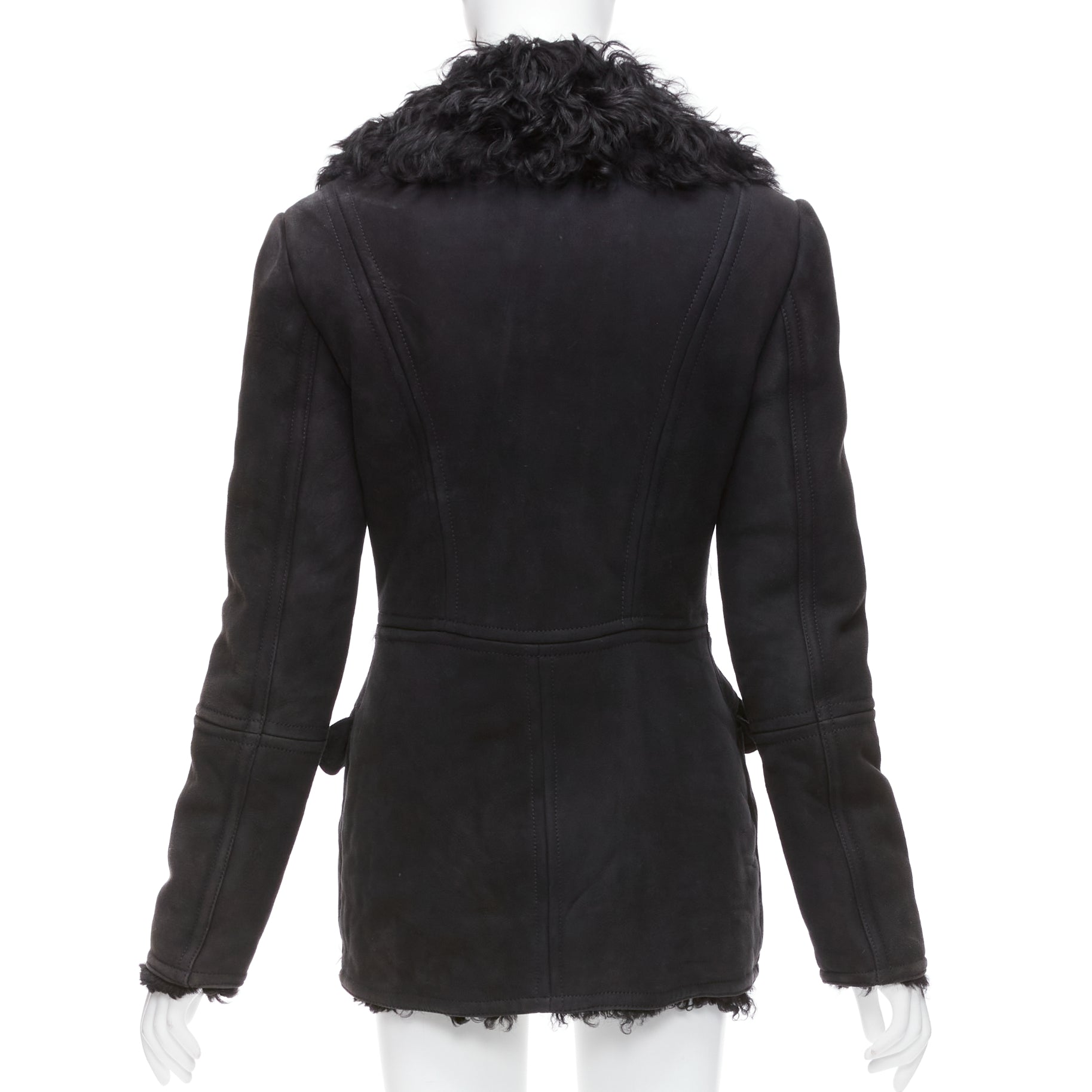 Gucci Black Shearling Wool Coat - Detail 1