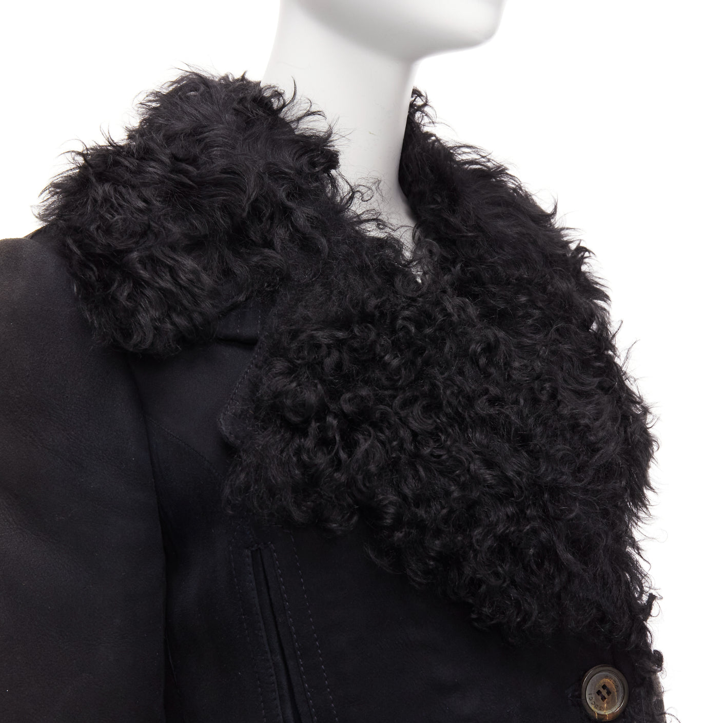 Gucci Black Shearling Wool Coat - Image 10