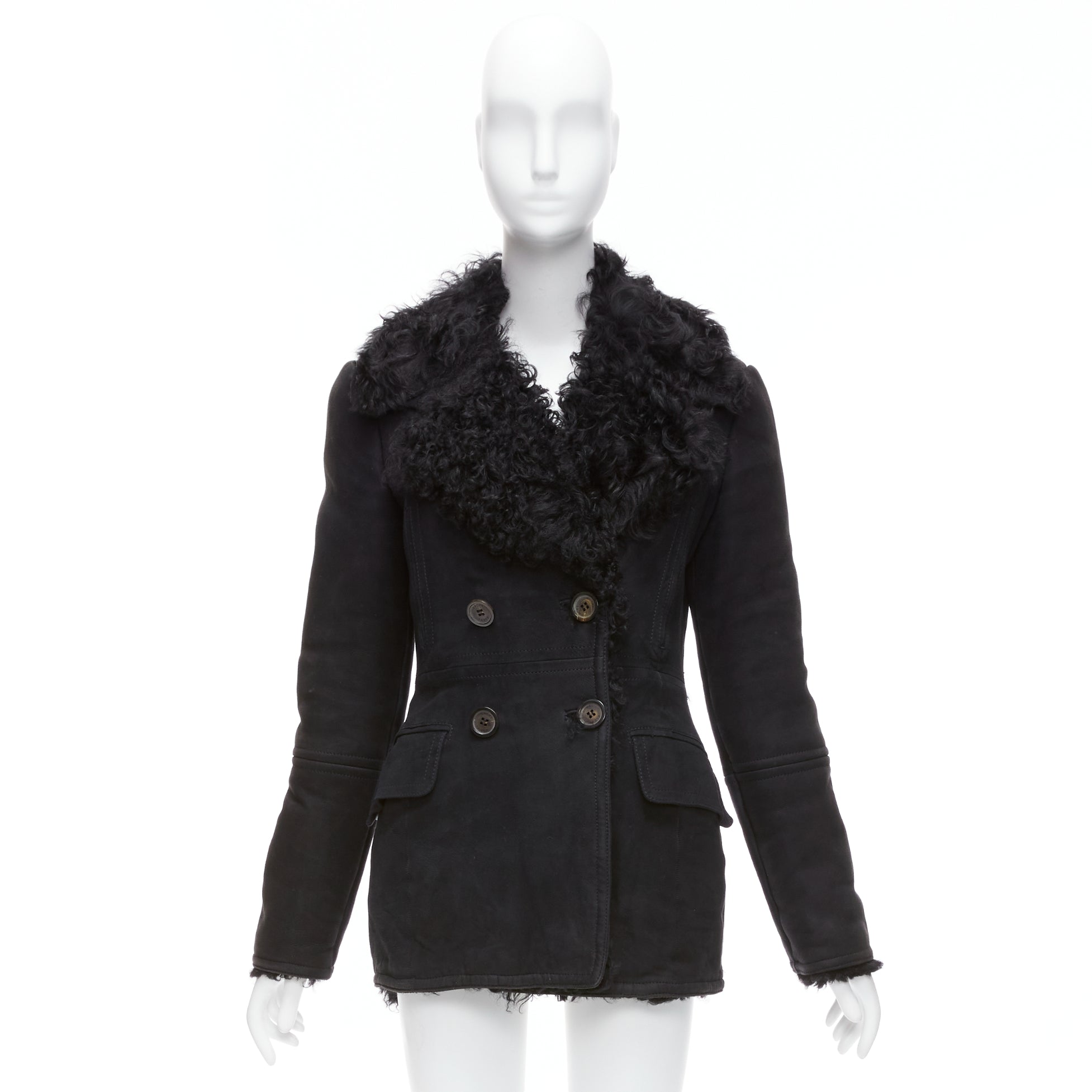 Gucci Black Shearling Wool Coat - Image 13