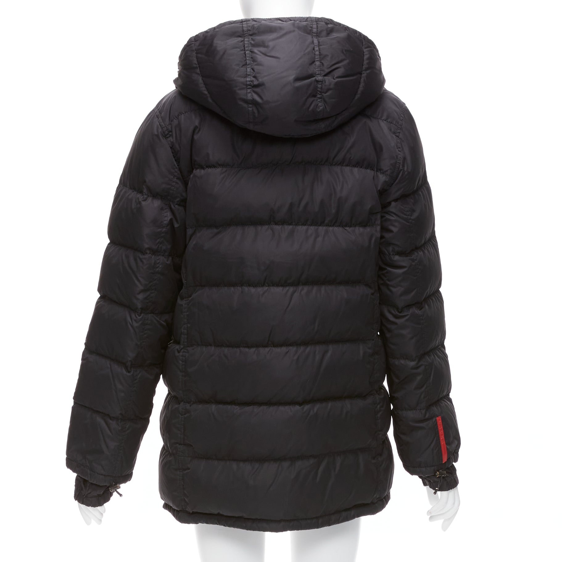 Prada Black Hooded Puffer Jacket - Side view