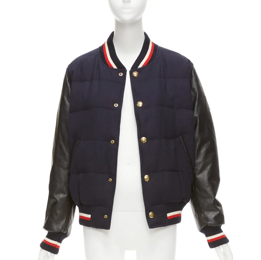 Moncler Navy Wool Bomber Jacket Black Wool Very good - Front View