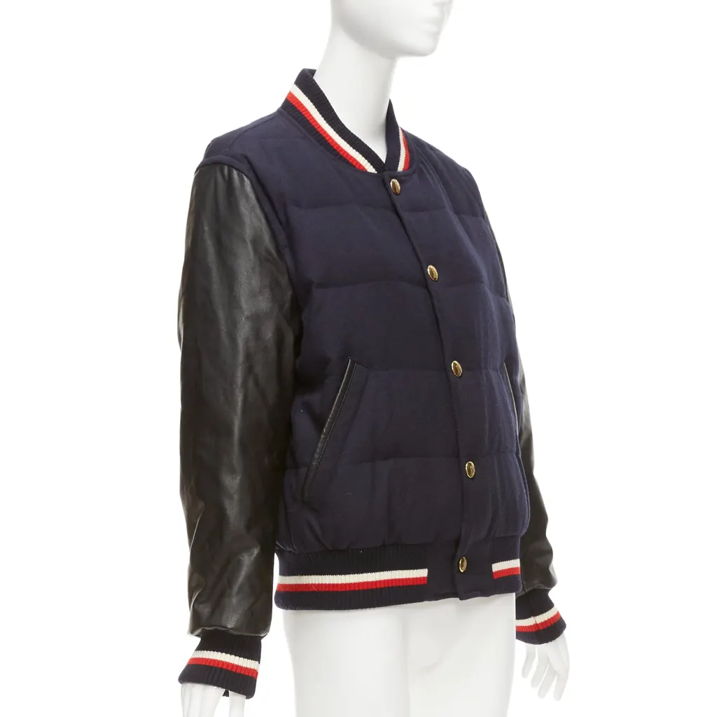 Moncler Navy Wool Bomber Jacket Black Wool Very good - Model View