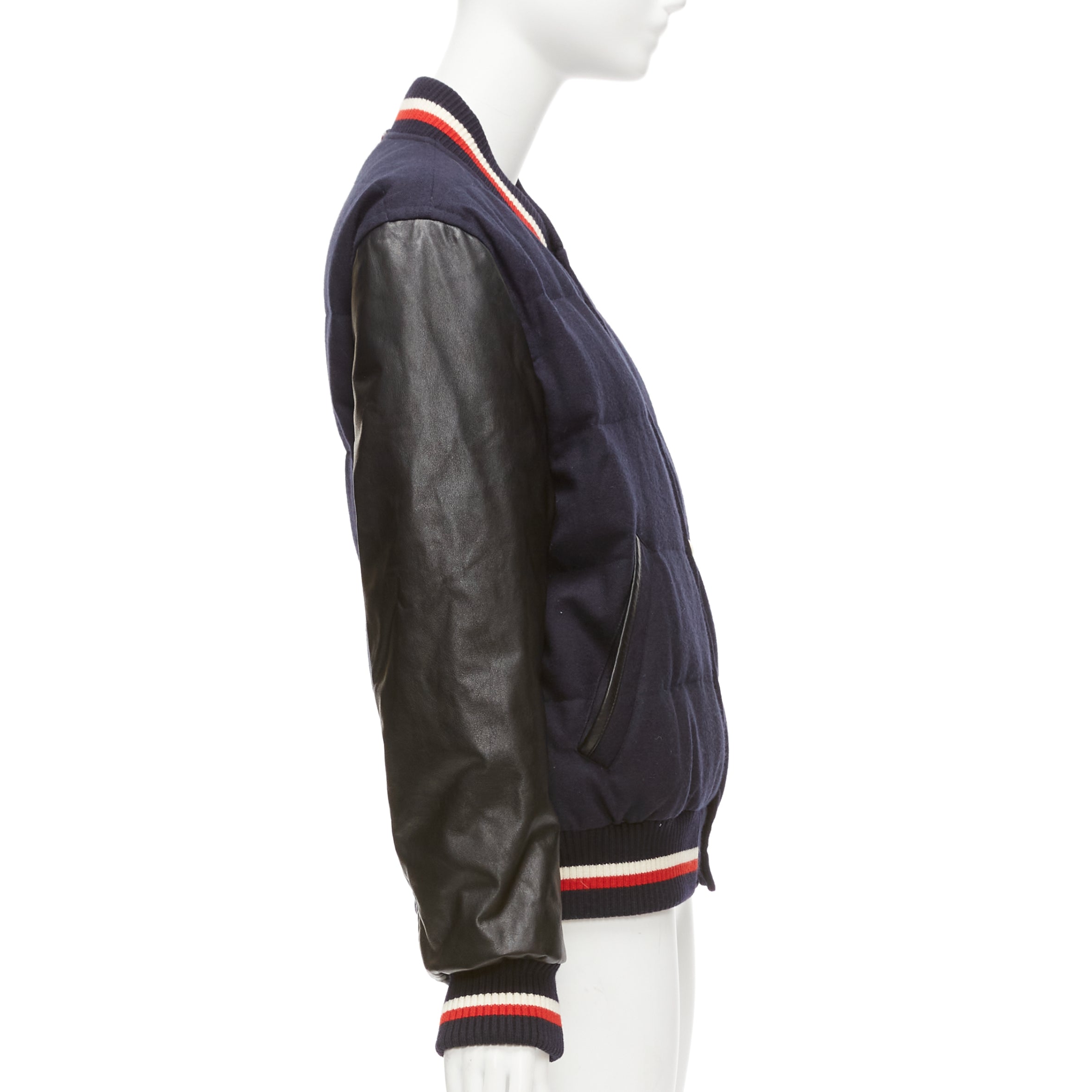 Moncler Navy Wool Bomber Jacket - Side view
