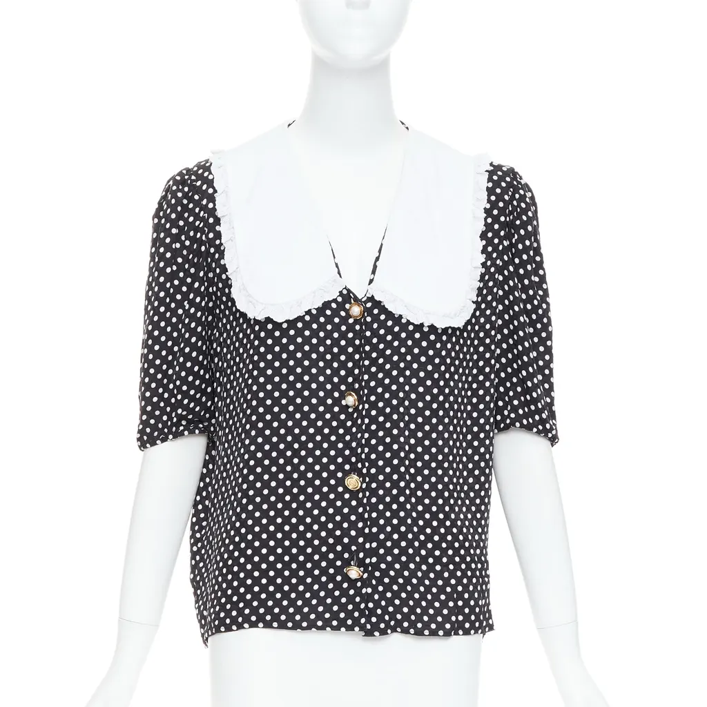 Miu Miu Polka Dot Blouse Black Silk Good - Front View