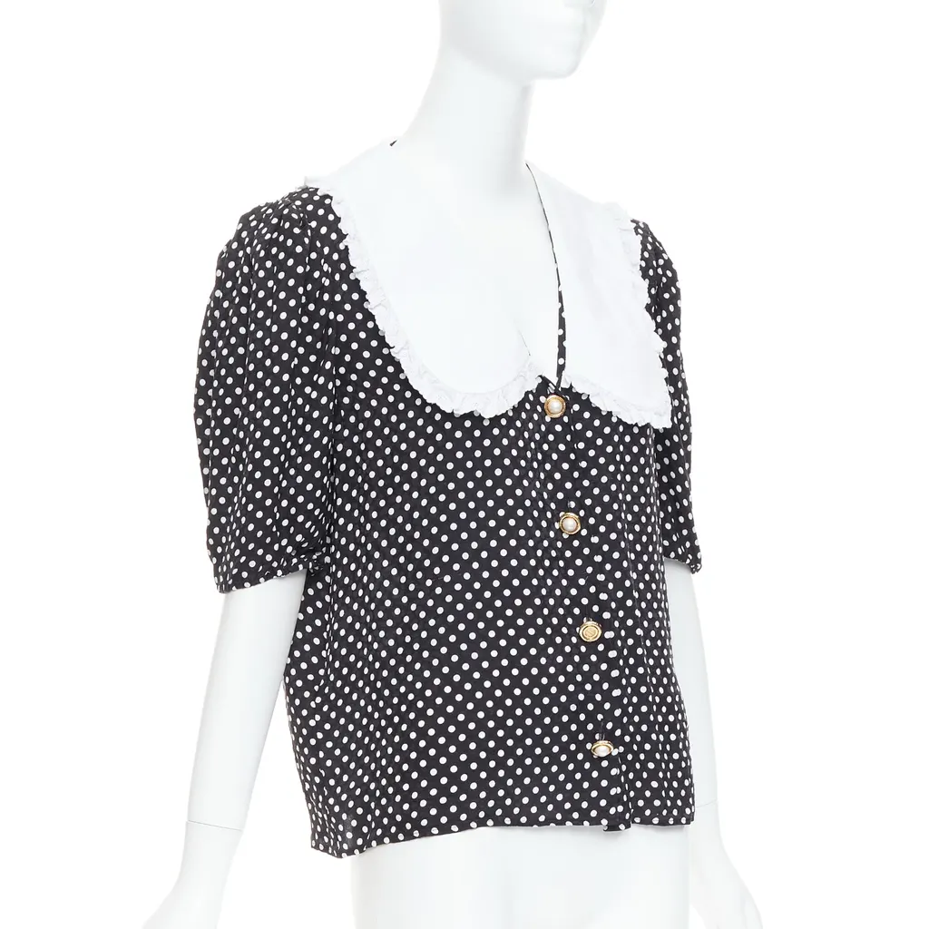 Miu Miu Polka Dot Blouse Black Silk Good - Inside View