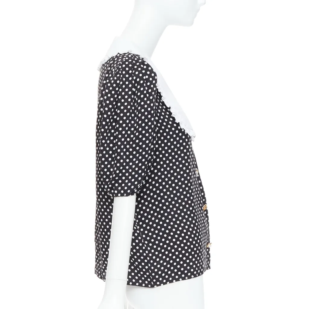 Miu Miu Polka Dot Blouse Black Silk Good - Model View