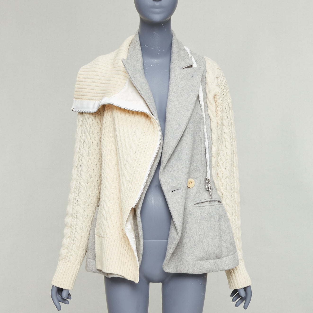 Sacai Grey Deconstructed Knit Jacket - Image 6