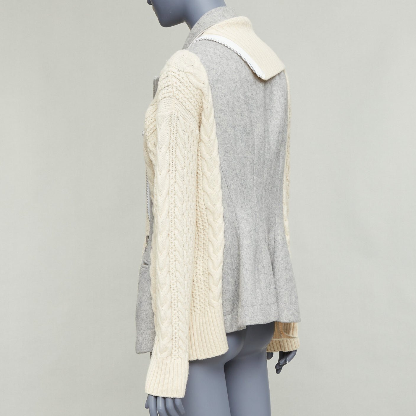 Sacai Grey Deconstructed Knit Jacket - Detail 2