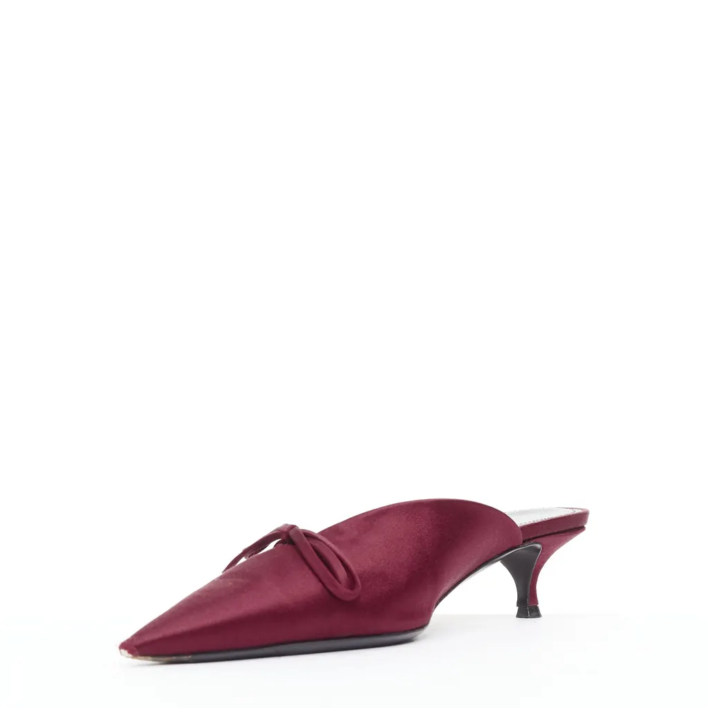 Balenciaga Knife Mules Burgundy Silk Very good - Model View