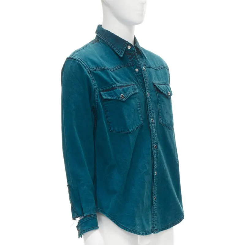 Balenciaga Ripped Cuff Shirt Blue Polyester Never worn - Model View