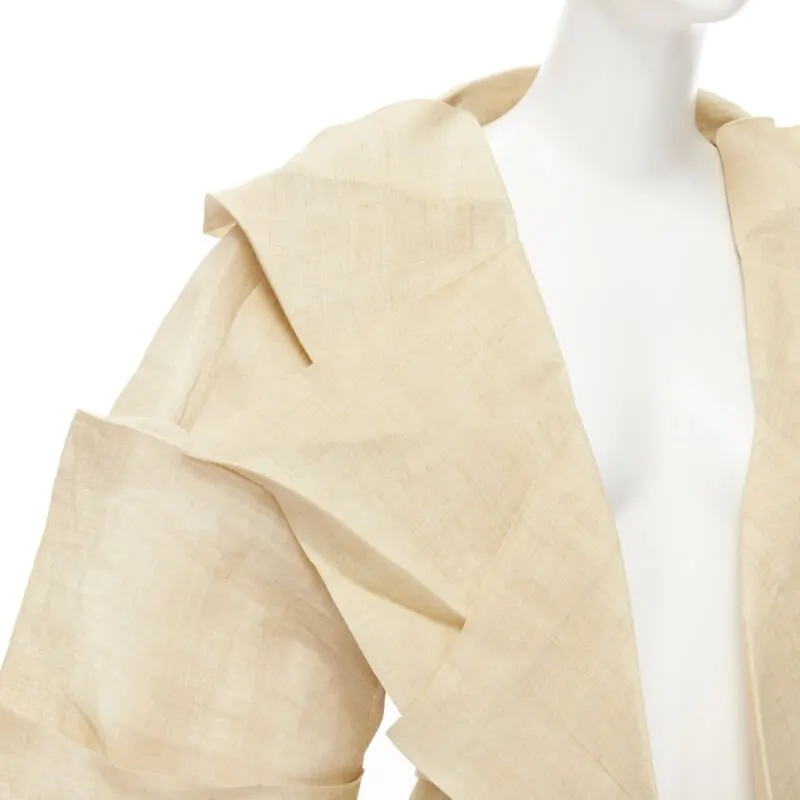 Issey Miyake Pleated Linen Jacket Beige Linen Good - Back View