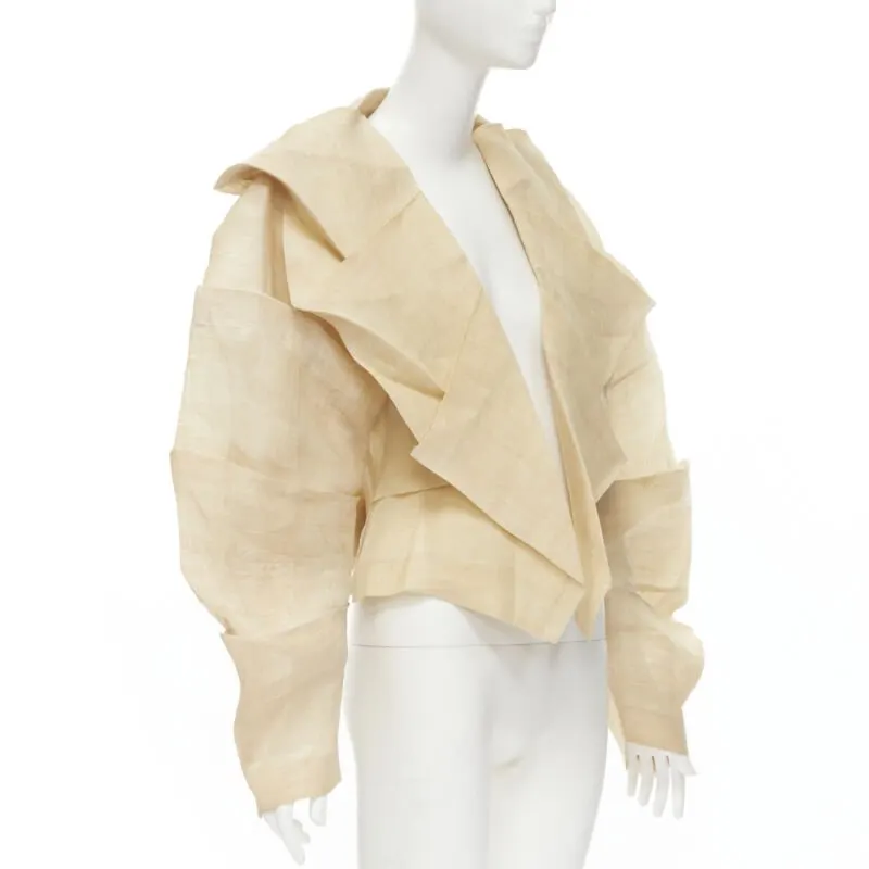 Issey Miyake Pleated Linen Jacket Beige Linen Good - Inside View